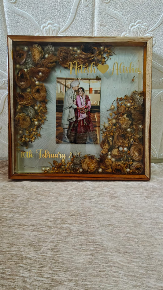 Square Teakwood Varmala Preservation Frame 12 inch x 12 inch