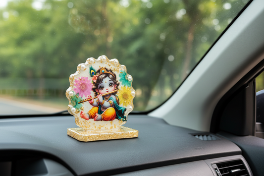 Bal Gopal (Baby Krishna) Car Dashboard & Home Temple Standy – 3 Inch Deep Cast Resin