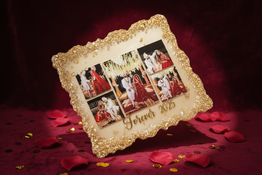 Personalized Forever Wedding Resin Frame with Gold Foil Border & Multi-Photo Collage
