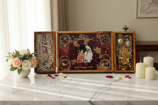 Handcrafted Teakwood Varmala Preservation Frame Set