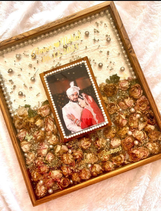 Square Teakwood Varmala Preservation Frame 12 inch x 12 inch