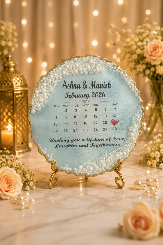 Personalized Wedding Date Resin Frame with Pearl Border