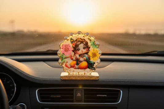 Bal Gopal (Baby Krishna) Car Dashboard & Home Temple Standy – 3 Inch Deep Cast Resin