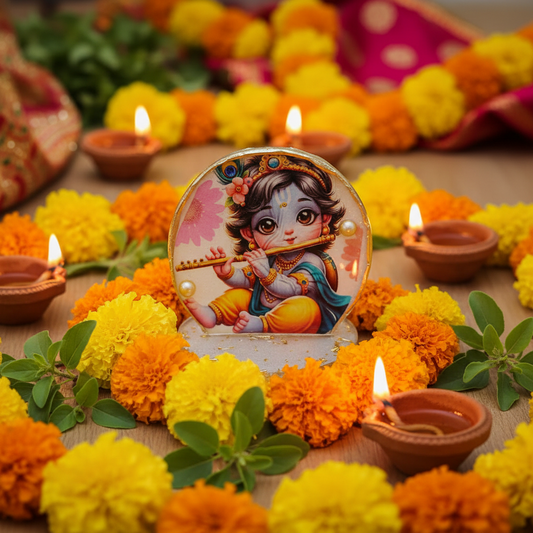 Bal Krishna Car Dashboard & Office Table Standy – 2 Inch Deep Cast Resin