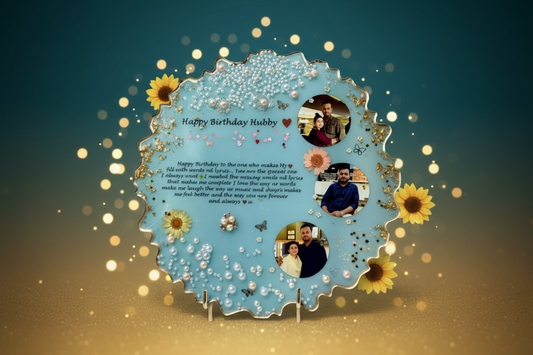 Personalized Happy Birthday Hubby Resin Frame with Sunflowers & Pearl Border