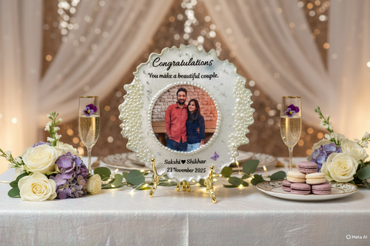Personalized Congratulations Couple Resin Frame with Pearl Border & Crystal Accents – 10 & 12 Inch