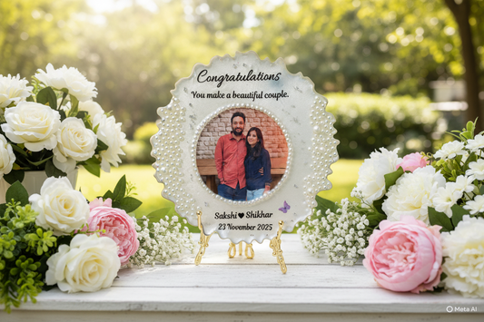 Personalized Congratulations Couple Resin Frame with Pearl Border & Crystal Accents – 10 & 12 Inch