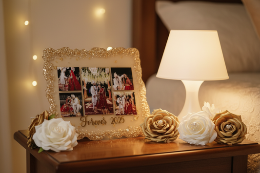 Personalized Forever Wedding Resin Frame with Gold Foil Border & Multi-Photo Collage