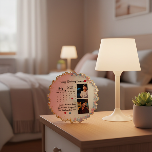 Personalized Birthday Calendar Resin Frame with Pearl Border & Love Message