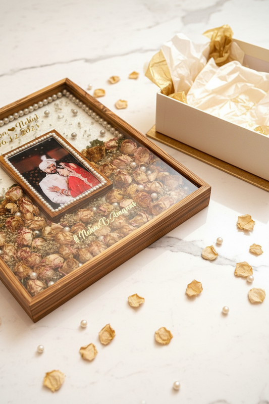 Square Teakwood Varmala Preservation Frame 12 inch x 12 inch