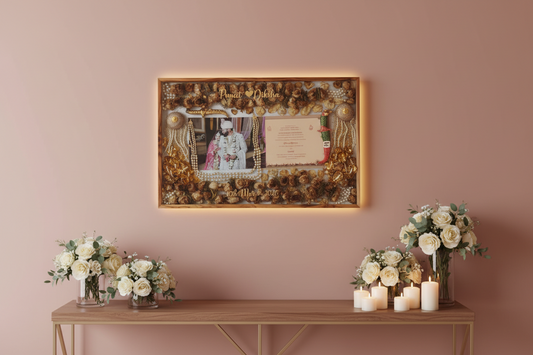 Personalized Teakwood Varmala Preservation Shadow Box Frame – 20x30 Inch Wedding Memory Keepsake