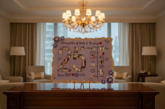 Personalized Silver Jubilee 25th Anniversary Resin Frame with Photo Collage & Relationship Timeline